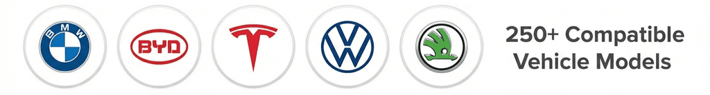 BMW, BYD, Tesla, Volkswagen, Škoda — 250+ compatible vehicle models